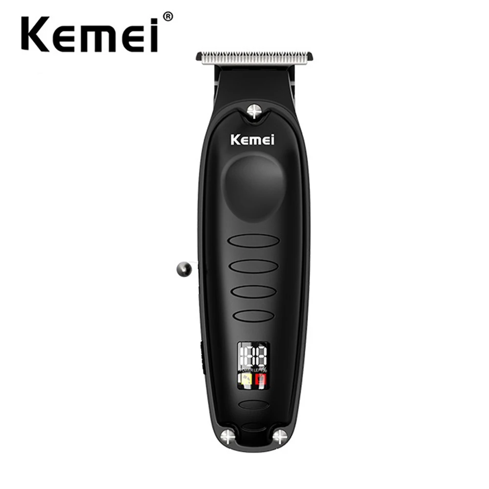 Kemei 0mm Cordless Hair Trimmer Zero Gapped Carving Clipper LCD Display Professional Electric Finish Cutting Machine Hairdresser