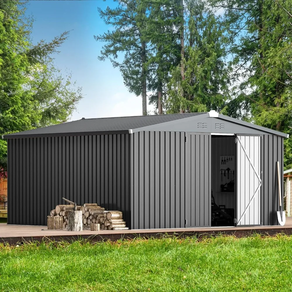 

12' x 12' Outdoor Storage Shed, Dark Grey Large Metal Sheds & Outdoor Storage Clearance Steel Yard Shed, Customized