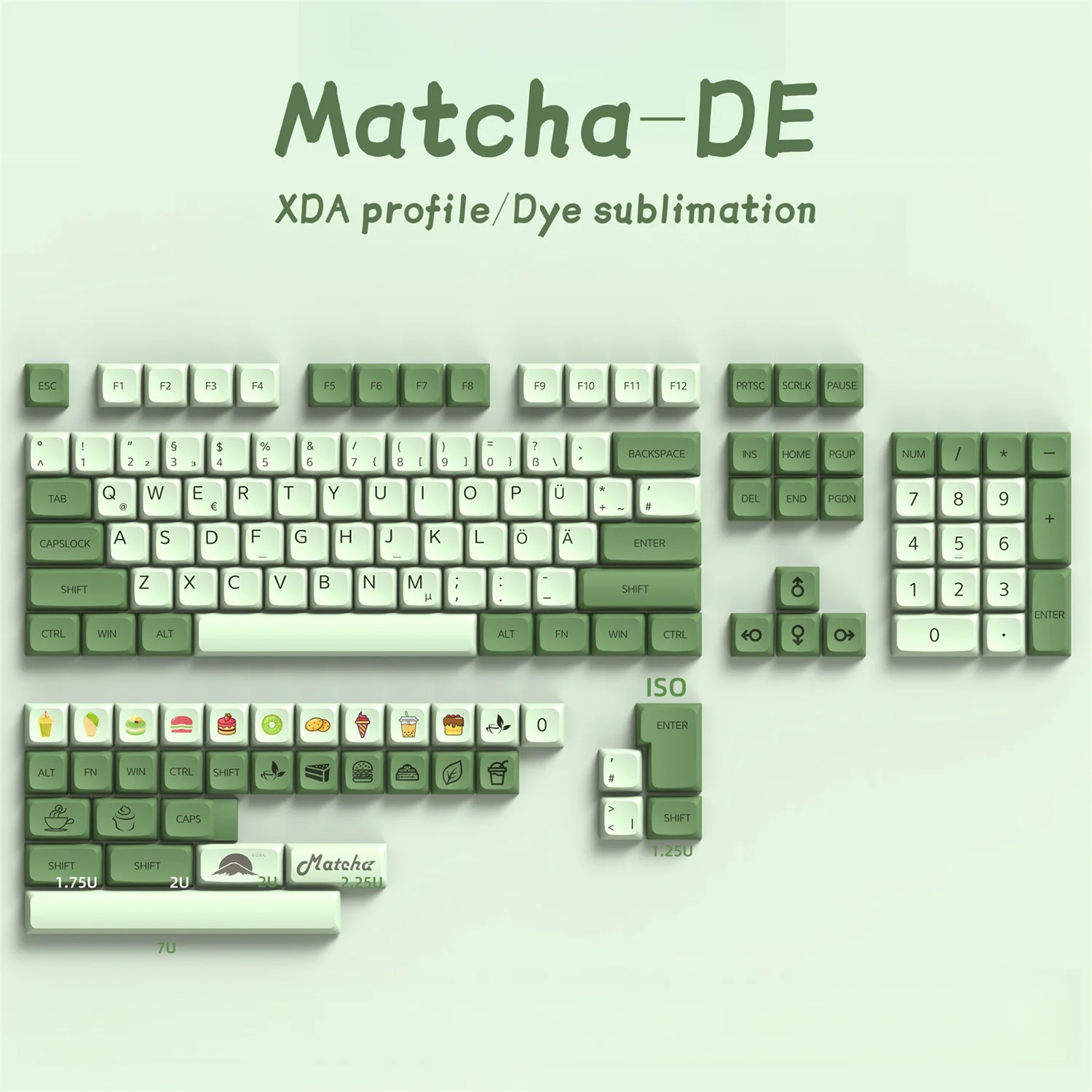 Teclas ISO alemanas PBT XDA Matcha Iceberg Dye Sub para Cherry MX Switch, Teclado mecánico, Kit DE teclado personalizado, GMK67