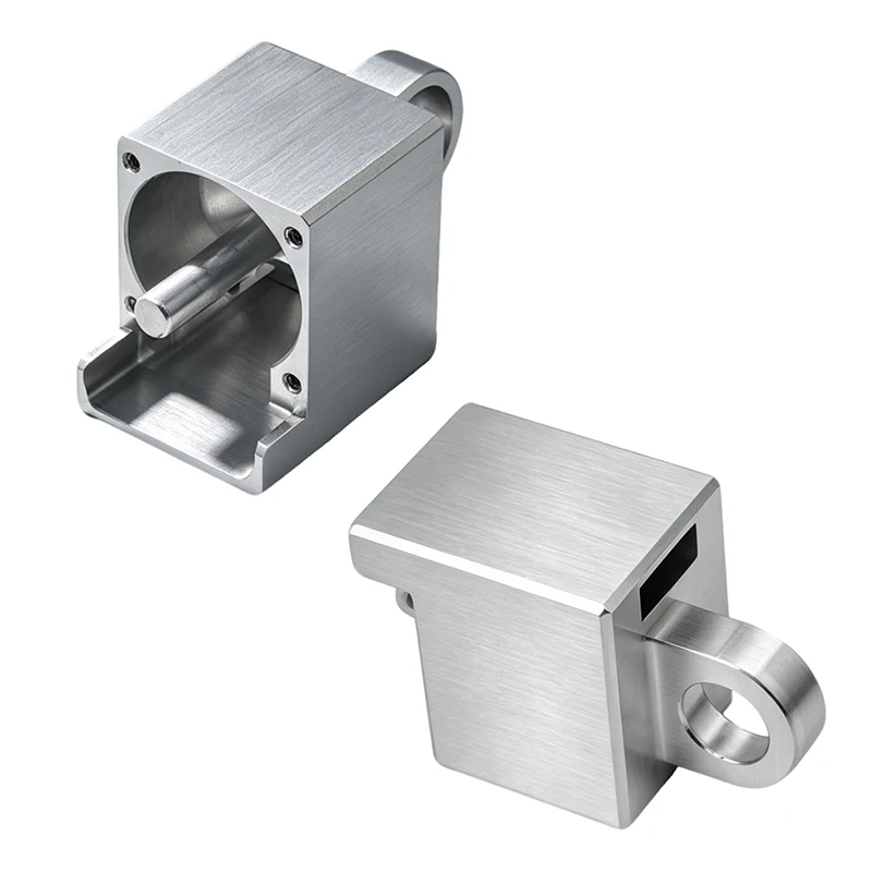 Custom CNC Milling 6061 Aluminum Pair Housing Brushed Natural Finish Machined Box With Hanging Lugs Mechanical Assembly Parts