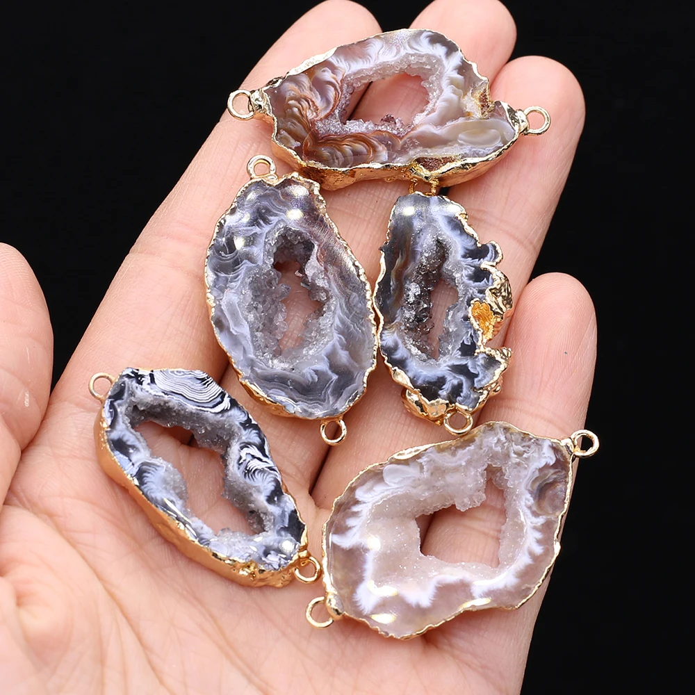 Natural Stone Pendant Irregular Marine Agate Slice Two Hole Connector Exquisite Charms For Jewelry DIY Necklace Bracelet Making