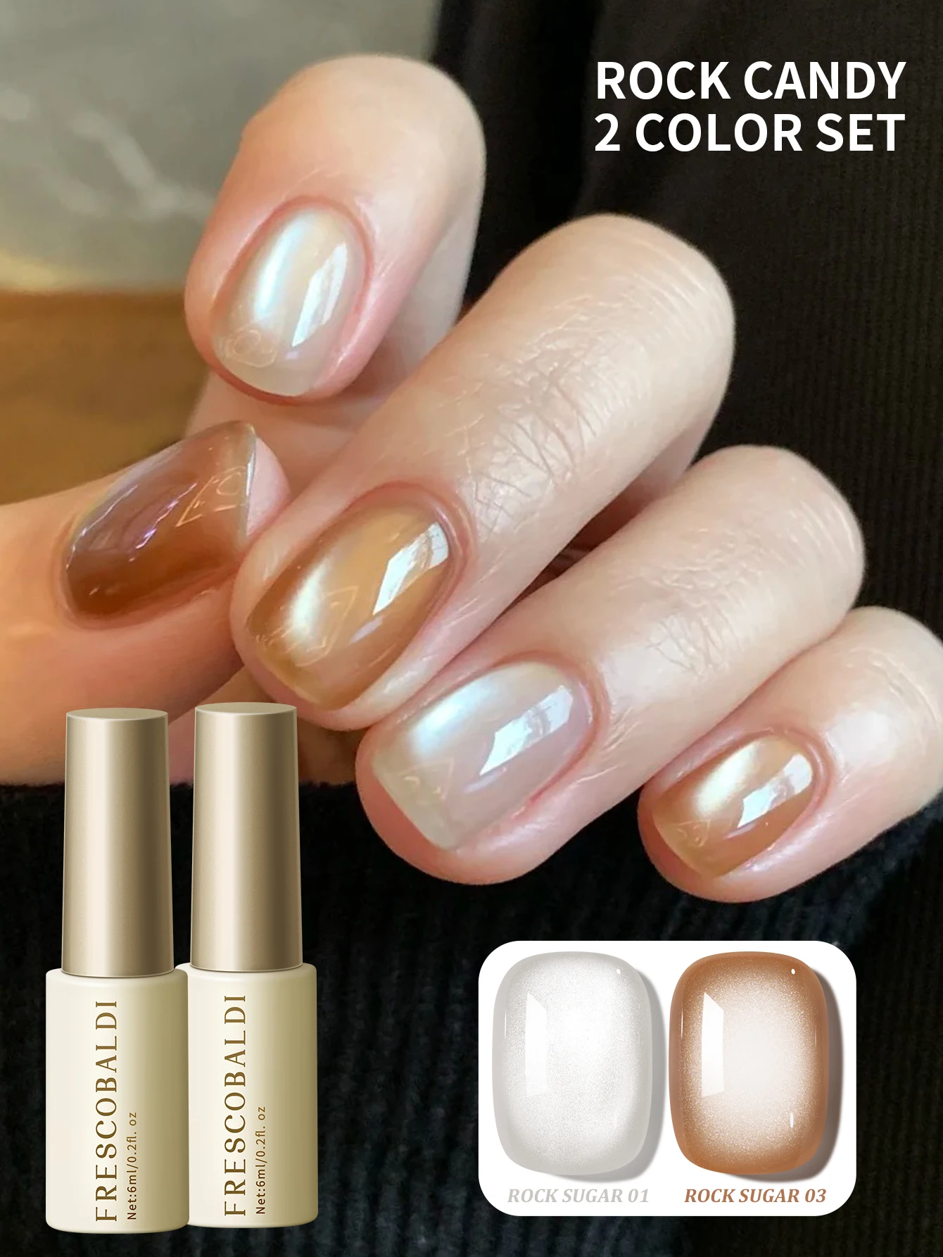 2 piezas Rock Sugar Cat's Eye 01 03 -- Super Bright Rock Candy Cat's Eye Nail Art 2 colores Set Spring Pop Nail Art