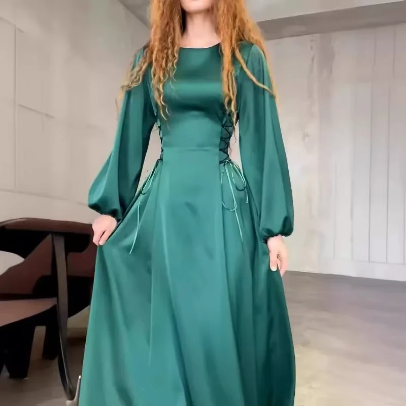 Women's Dress with Muslim Temperament, Fashionable Waist, Drawstring Long Skirt, New Product