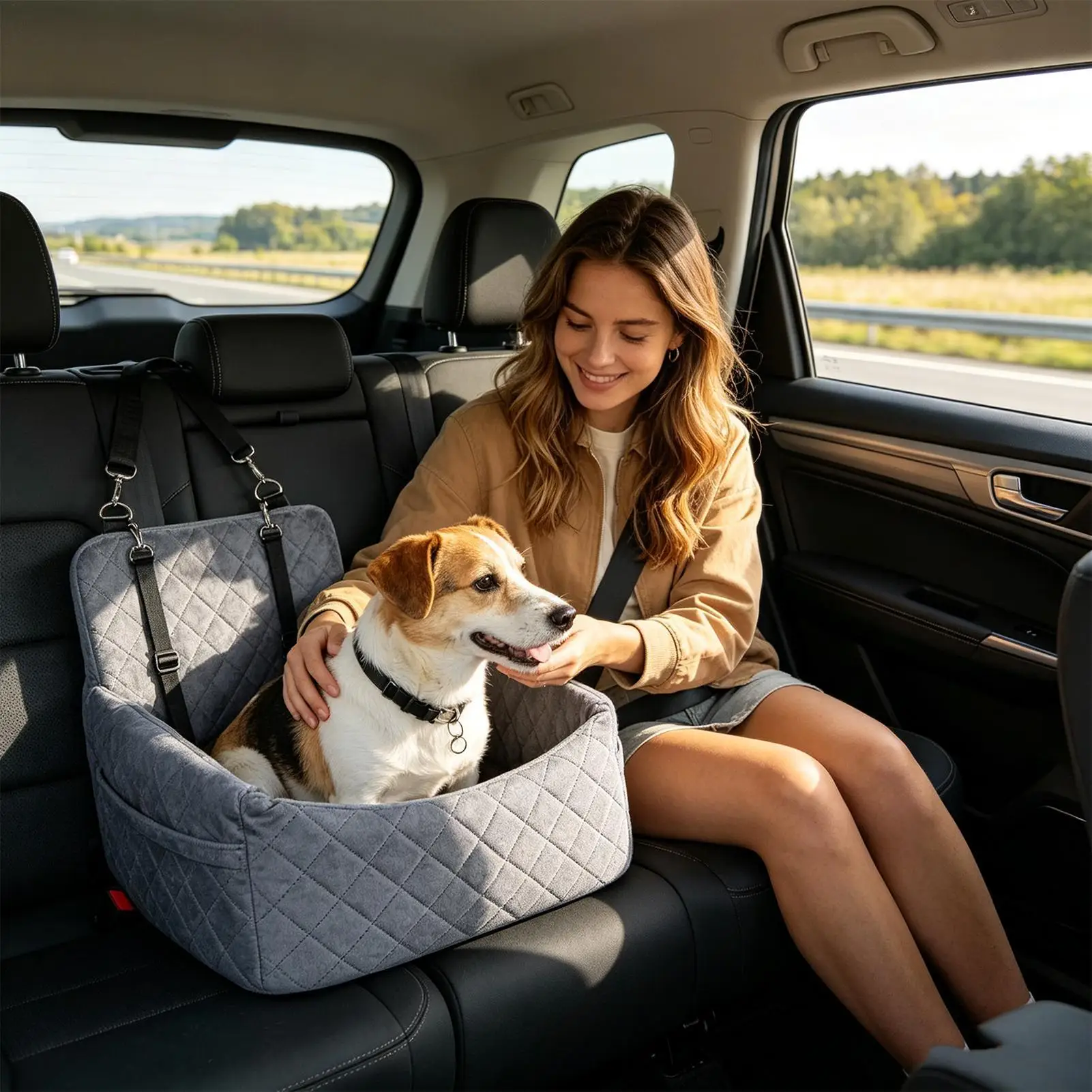 Dog Car Seat Non-Slip Washable Plush All-Weather Detachable Small Dog Car Seat For Truck Sedan Pickup RV Family Road Trip Daily