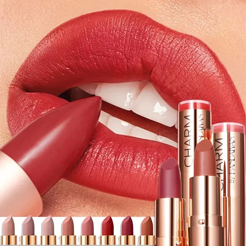 Hydraterende sexy rode lippenstift Gouden buis Waterdicht Hooggepigmenteerd Gemakkelijk aan te brengen Romige hydraterende lippenstift Blijvende lipmake-up