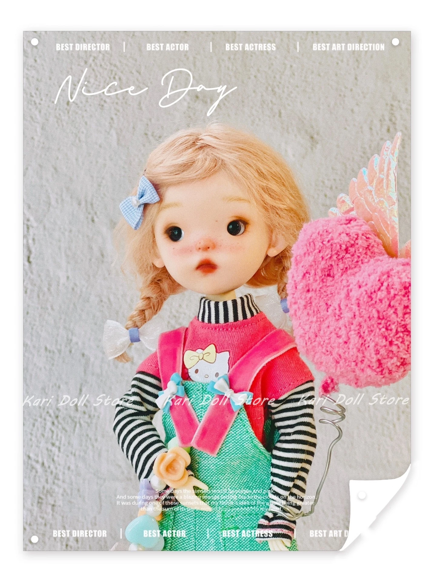 Kari Doll Natural Hard shell pink and tender beach wool wig for Landazz Landoudou Doll 16cm head circumference