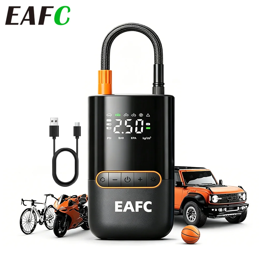 EAFC 4000mAh Wireless Tire Inflator Portable Car Air Compressor Fast Inflation Digital Display for Car Motorcycle Bike Ball