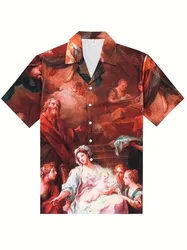 Men's beautiful printed shirt for summer outdoor activities, casual breathable button down beach short sleeve shirt