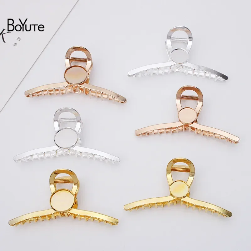 BoYuTe (5 Pieces/Lot) Fit 20mm 25mm Cabochon Blank Hair Claw Base Big Shark Clip Metal Hair Accessories for Women