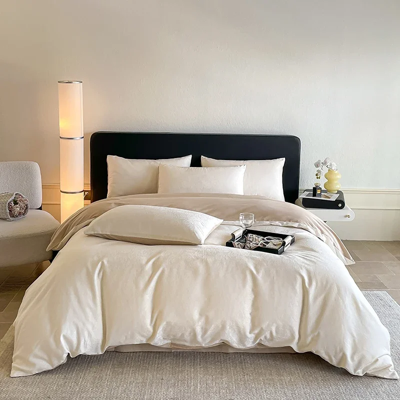 

Nordic 100% Cotton Bedding Set 4PCS - Solid Color, Skin-Friendly, 2 Pillowcases, Twin/Queen Size