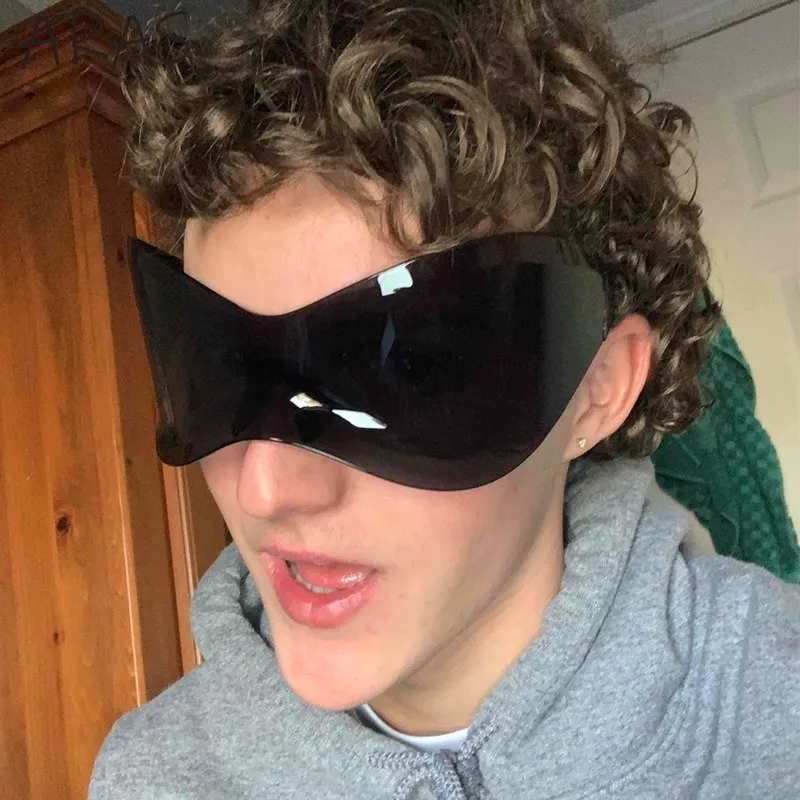 Óculos de sol oversized feminino masculino 2025 tendência produto marca de luxo designer punk uma peça óculos de sol retro y2k sem aro