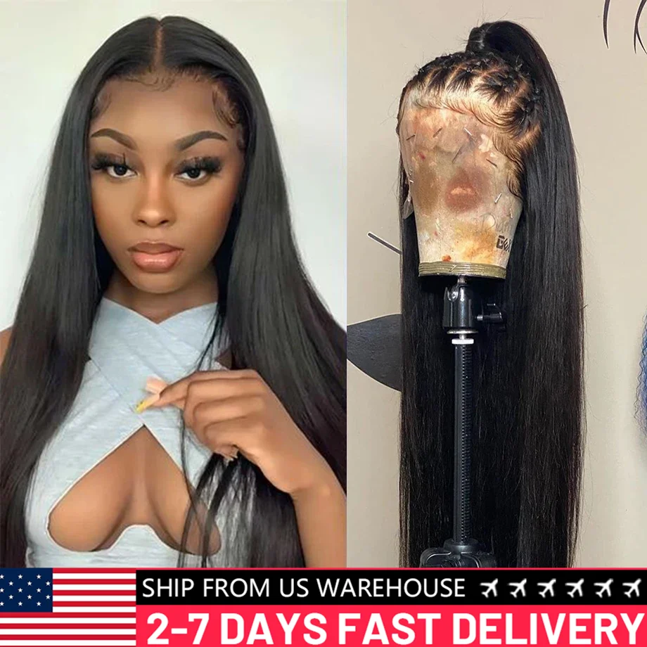 Straight 13x6 180 Density HD Transparent Lace Frontal Wig 30 36 Inch 13x4 Lace Front Human Hair Wigs Cheap Wig On Sale Clearance