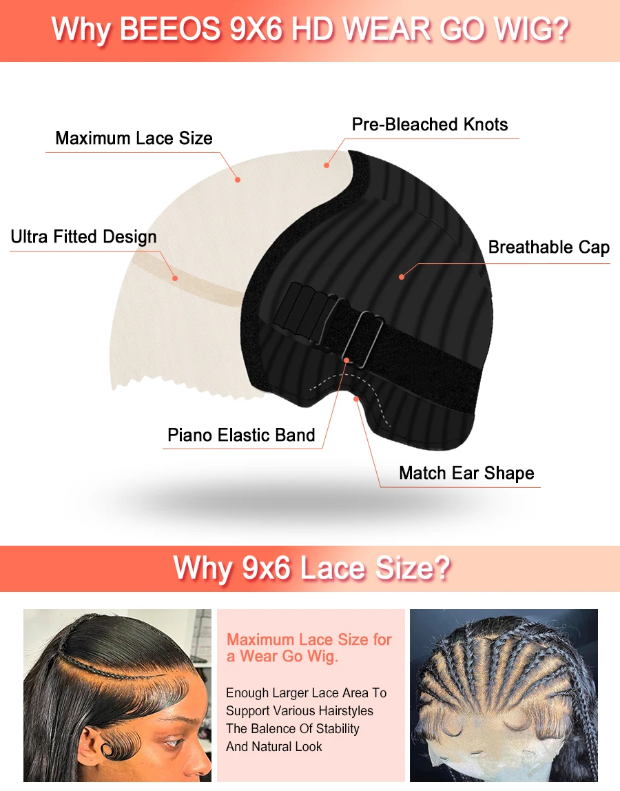 9x6 Ultra Fitted Glueless Wig Human Hair 250% Real HD Lace Lace Frontal Wig Straight Brazilian