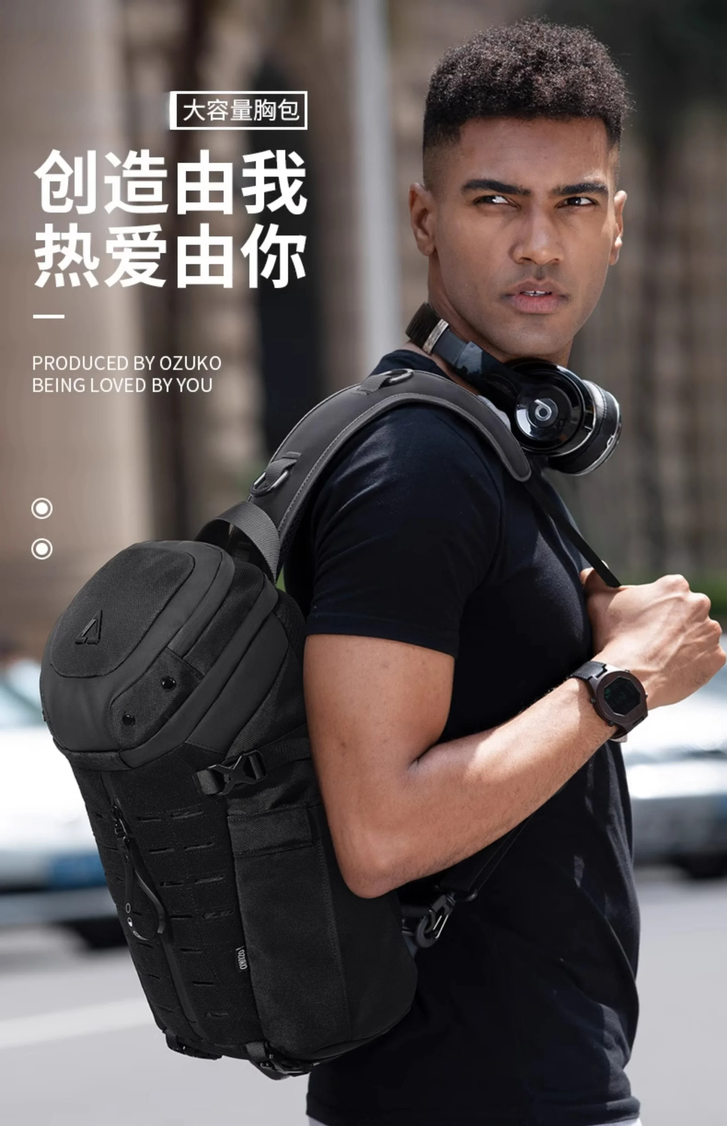 New men's breast bag multi-functional outdoor sports anti-splashing leisure work business student tactical messenger