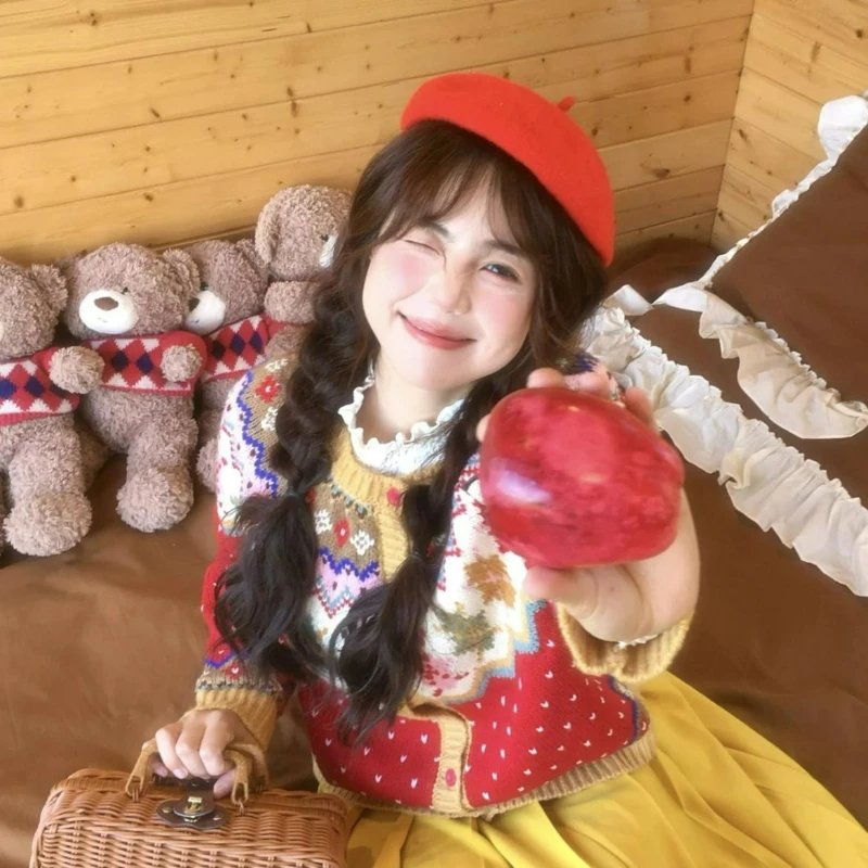 Kerst Jacquard Ontwerp Single-breasted Trui voor Vrouwen 2026 Herfst/winter Nieuwe Stijl Modieuze Losse Gebreide Top voor Vrouwen