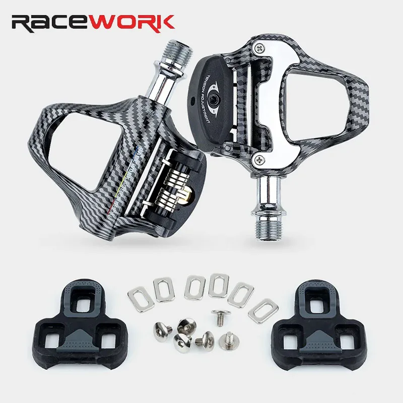 RACEWORK Rennrad-Sperrpedal Fahrradpedal aus Kohlefaser mit Peilin-Lager Selbstsperrender Pedal mit Passender Sperrplatte Fahrradteile
