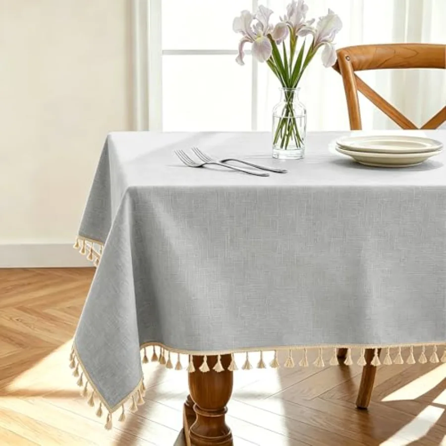 

Table Cloth Rectangle Table Heavy Duty Cotton Linen Texture Tablecloth Farmhouse Spill Proof Wrinkle Free Tables Cover with Tas