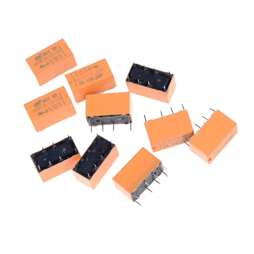 10Pcs DC 12V SHG Coil DPDT 8 Pin 2NO 2NC Mini Power Relays PCB Type HK19F Communication Signal Relay Electromagnetic Relay