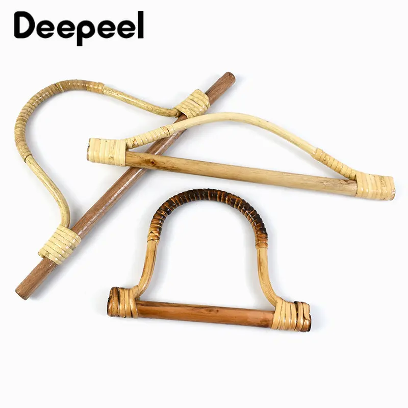 2Pcs Deepeel D-shaped Ring Rattan Bags Handles Bamboo Purse Frames Sewing Brackets Handmade DIY Bag Handle Sew Kit Accessories