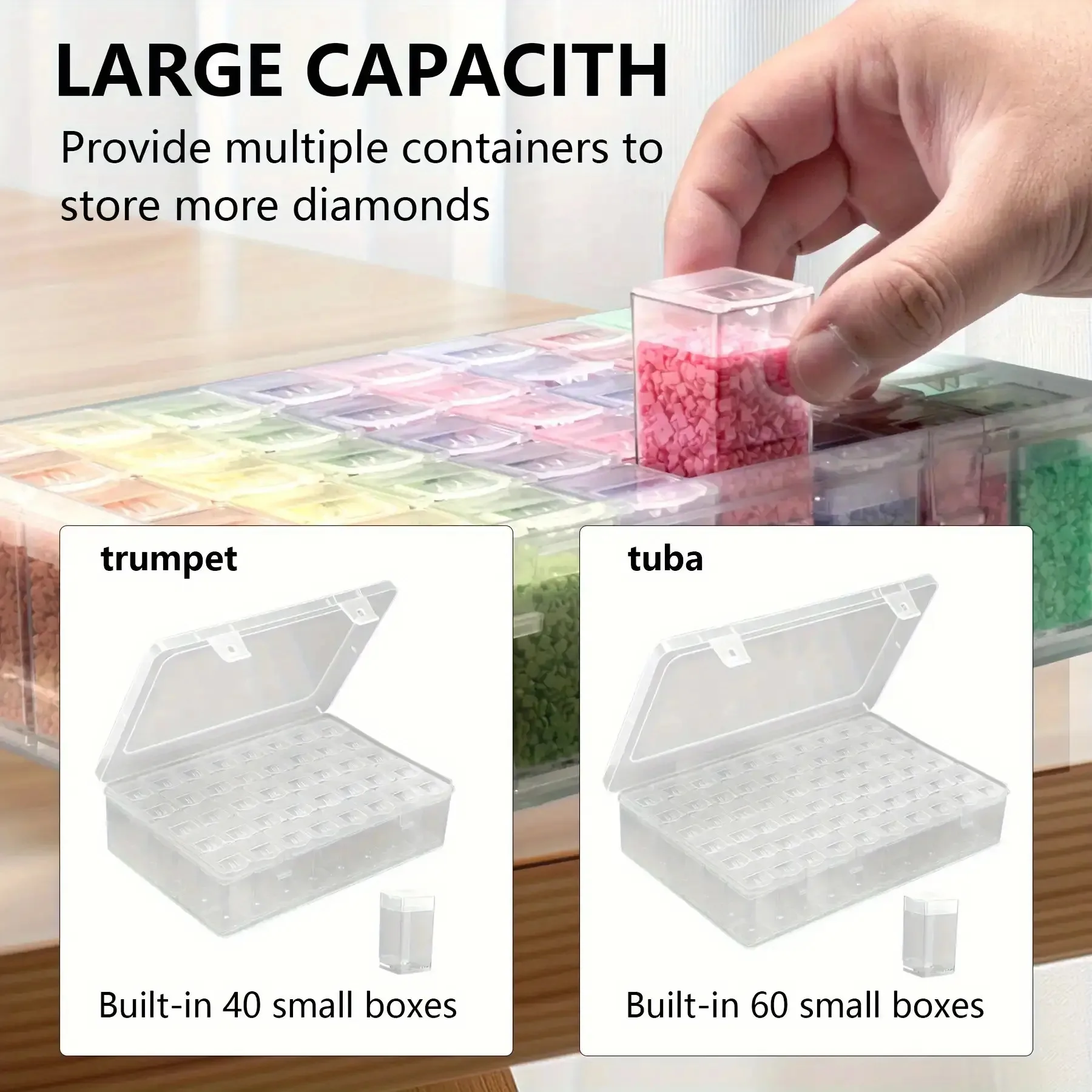 40/60 Diamond Painting Bead Storage Box Set with Transparent Lid and Compartments - Durable Plastic Organizer with Labeled