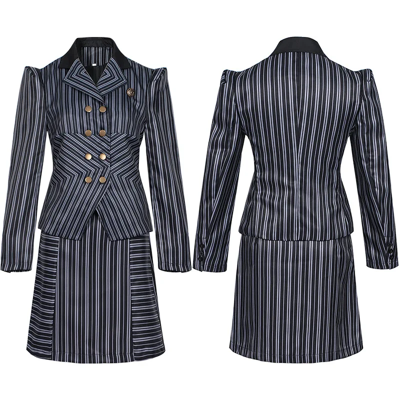 

Movie Elphaba Cosplay Wicked Costume Women Black Striped Jacket Skirts School Uniform Halloween Christmas New Year Ball Gown