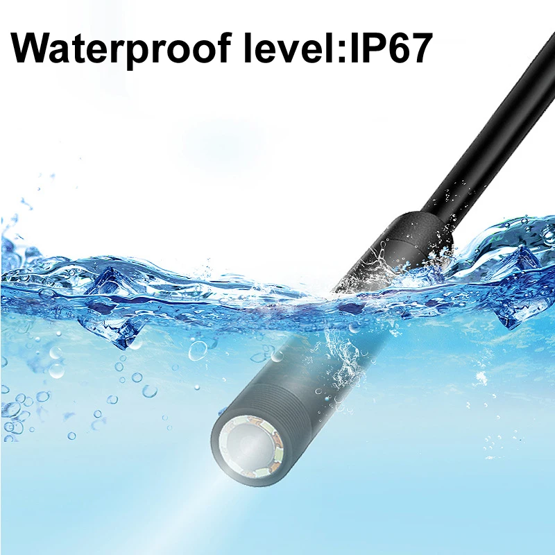 3IN1 USB/Micro/Typ-C-Objektiv, 7 mm, Android-Industrie-Endoskopkamera, IP67, wasserdicht, 6 LEDs, verstellbare Inspektionsleitungen, 1 m/2 m/5 m