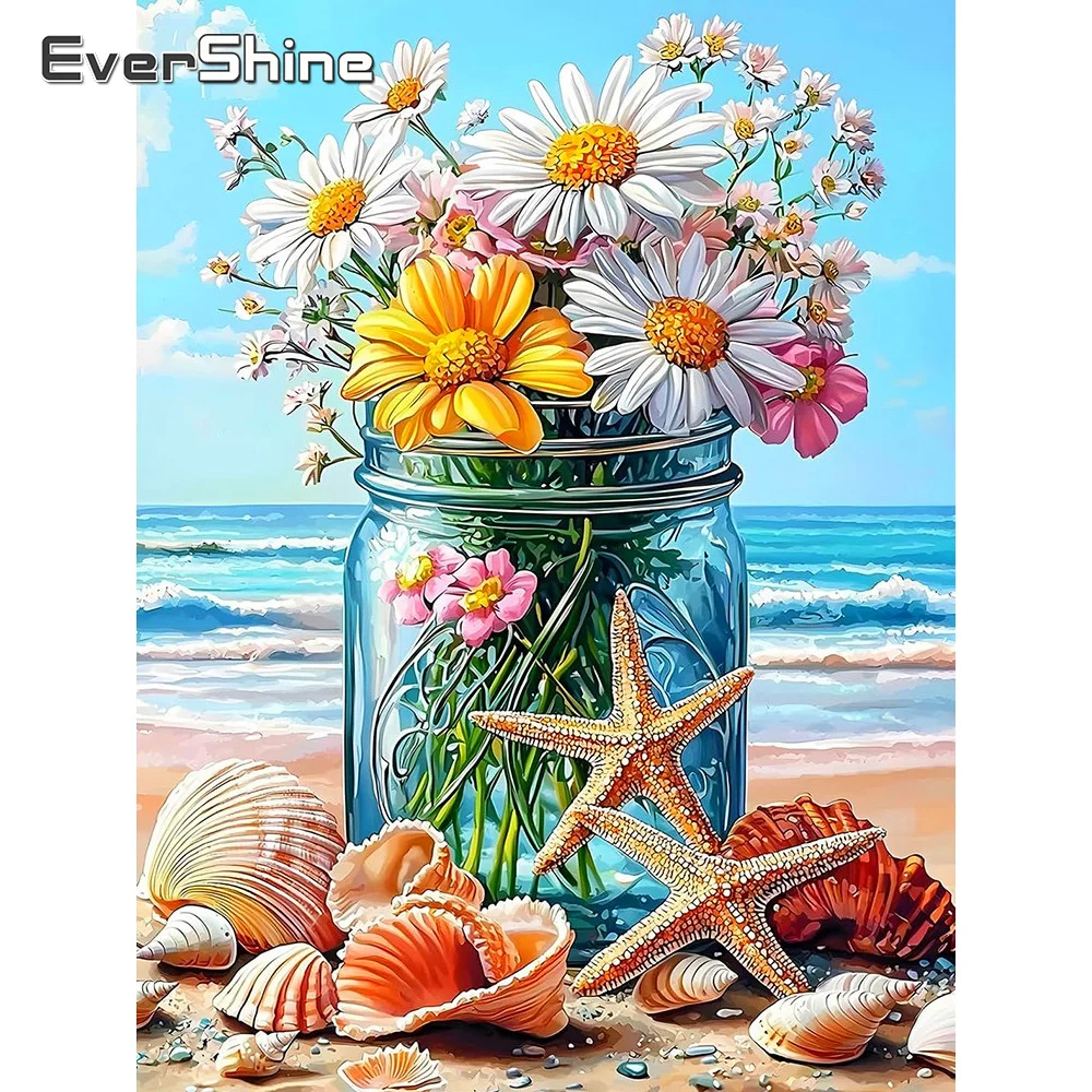 Embroidery Daisy Flower - لوحة فسيفساء ماسية مربعة كاملة بتصميم