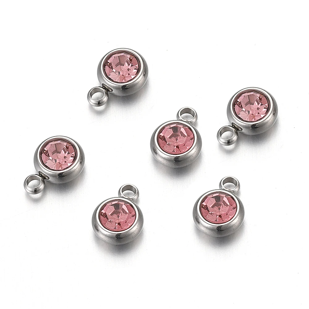 20 Stück 6 mm Edelstahl Strass Perlen Gold Farbe Kristall Charms Anhänger für Halskette Armband Schmuckherstellung Charm DIY