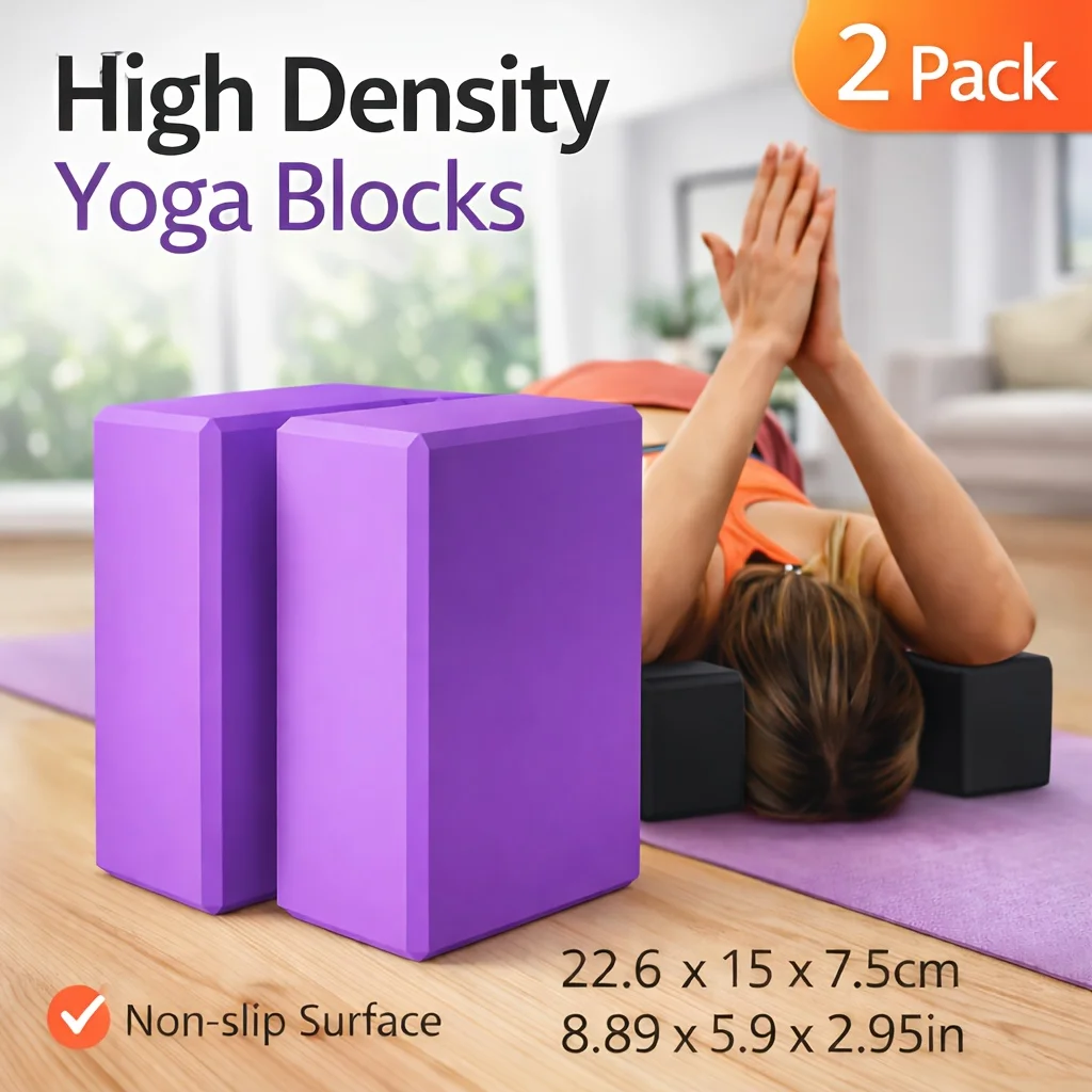 Lot de 2 blocs de yoga haute densité, briques en mousse antidérapantes pour le yoga, le Pilates, les étirements, l'équilibre et la remise en forme à domicile