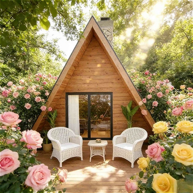 Triangular Wooden Lodge Prefab Structure Timber Residence for Backyard Office Custom Vacation Home Rental Modern Cabin Design