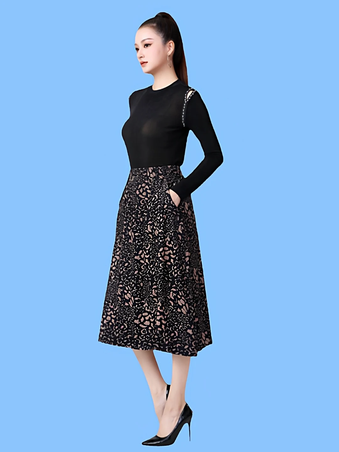 square-dance-printed-half-skirt-elastic-waist-midi-skirt-latin-dance-pocket-skirt-women's-fitness-yoga-sportswear-trousers