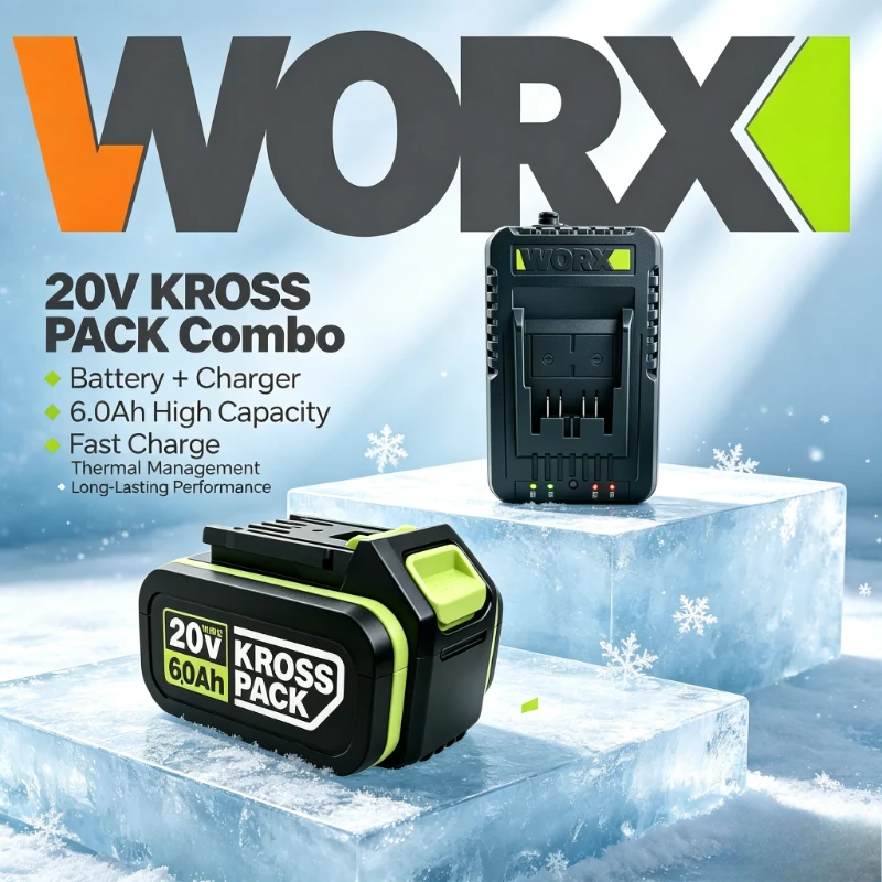 WORX 20V 6.0Ah Li‑ion WA3575 Extended Working‑Time Rechargeable Pack Fit for Drills Leaf Blowers and Multi‑Purpose Garden Tools