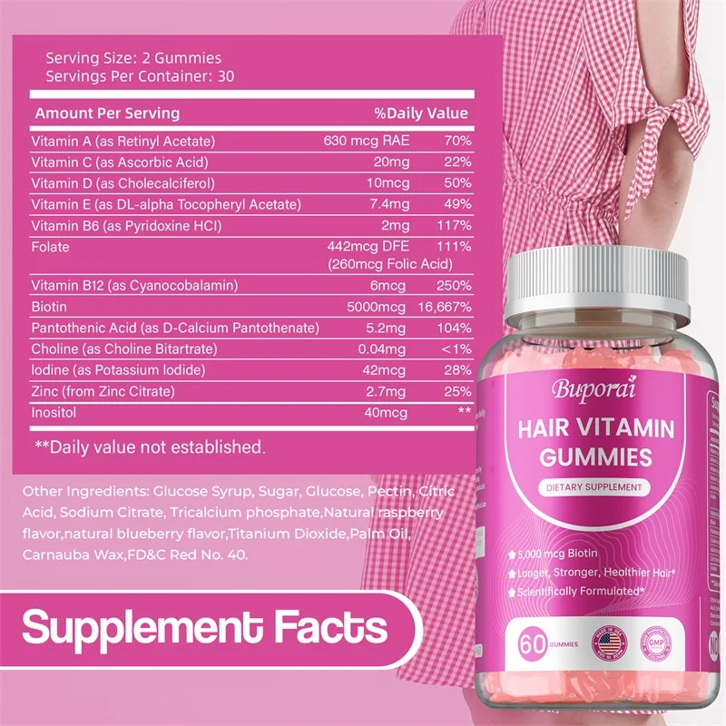 Hair Vitamin Gummies - Improves Digestion and Absorption, Reduce Fine Lines and Wrinkles, Promotes Thicker & Healthier Hair