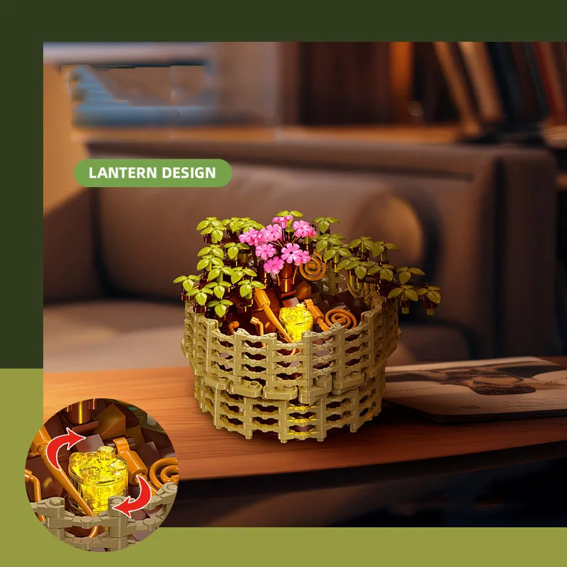 크리 에이 티브 원예 화분에 심은 식물 빌딩 블록 국화 Morifolium 교육 장난감 건설 벽돌 컬렉션 빛