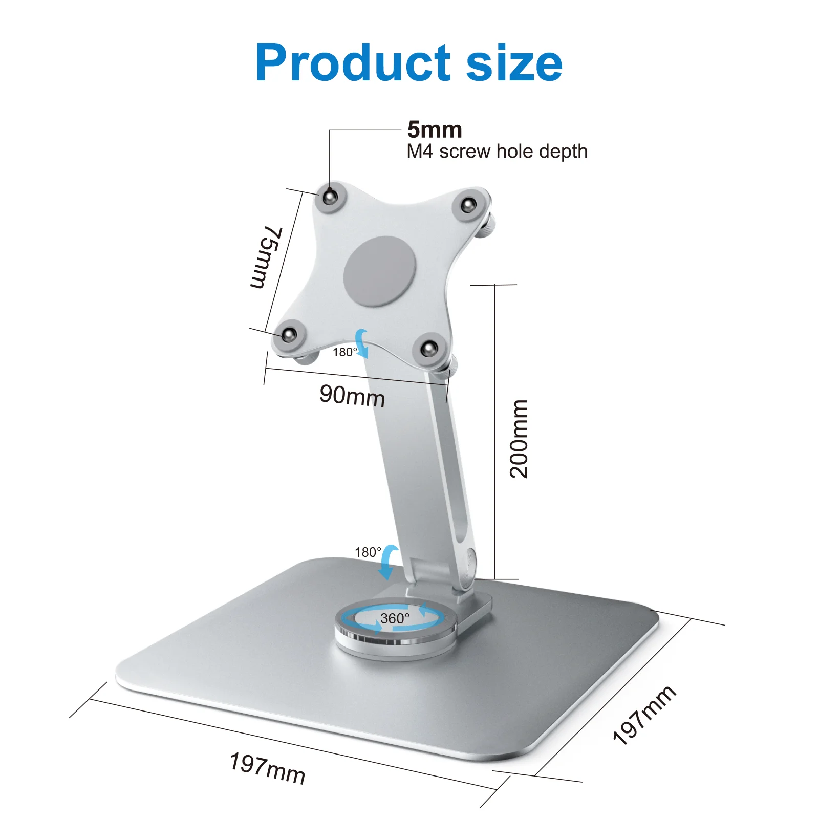 Protable Monitor Stand Aluminum Alloy Table Bracket 360 ° Rotation for M4 Screw Computer Bases 2KG Load Capacity Super Stable