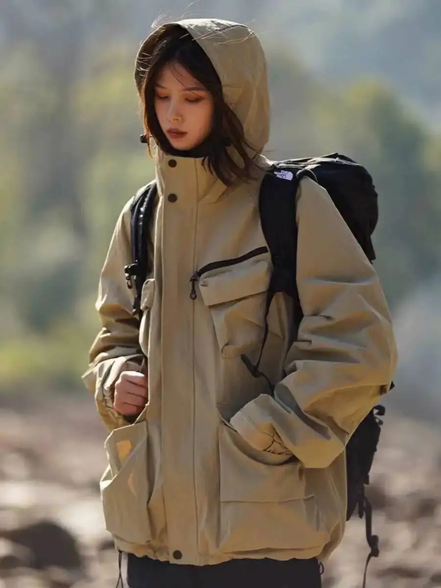 

Man Women Cargo Jacket Japanese Style Functional Outdoor Camping Pocket Unisex Windproof Waterproof Loose Hooded Outerwear