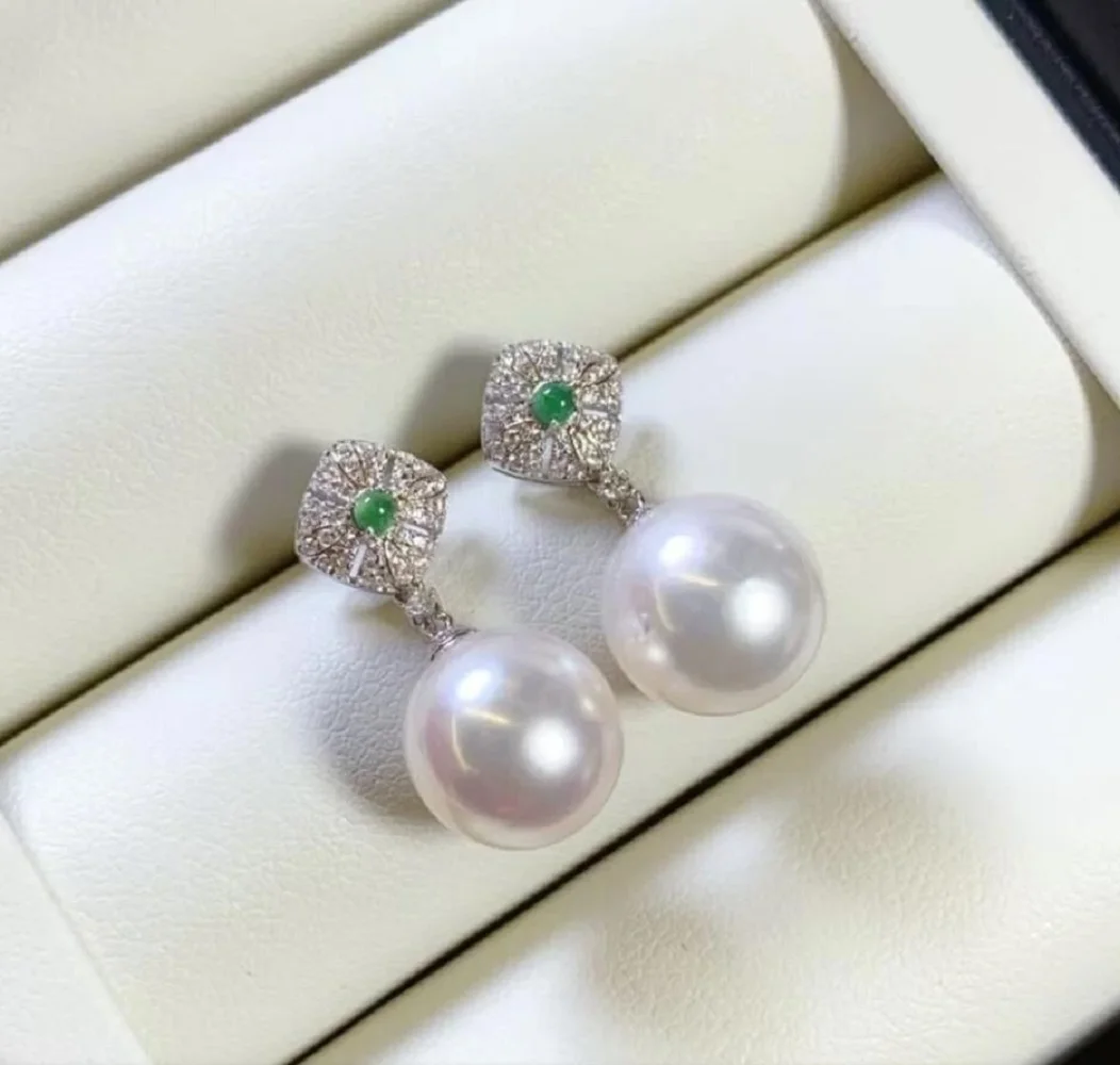 

Gorgeous AAA9-10mm 10-11 mm Natural South Sea White Round Pearl Earrings 925s