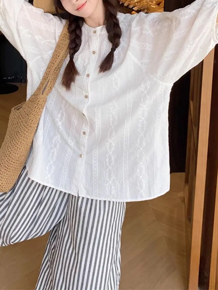 Plus Größe 5XL VONDA Koreanischen Stil Frauen Shirts Mode 3/4 Hülse Tuniken Beiläufige Lose Tops 2025, Einfarbig O Neck Blusas