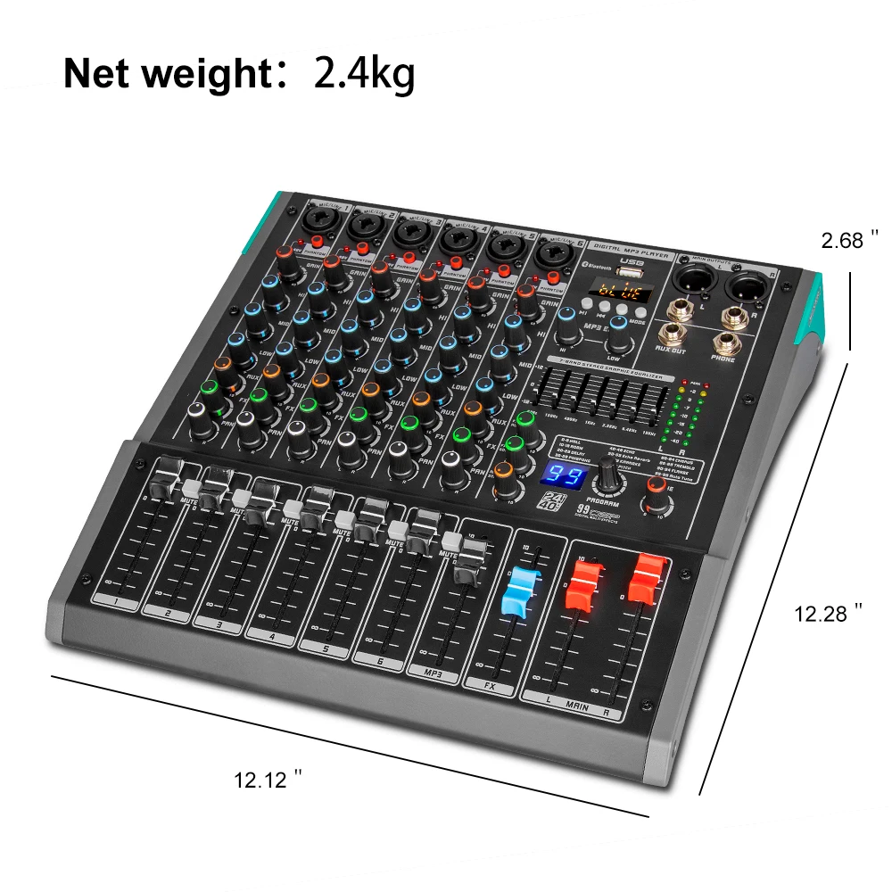 Imagem -06 - Console de Mistura de Áudio Canais Mixer de Som Bluetooth Usb Gravação de Computador 48v Phantom Power Atraso de Reparação 99 Efeito Depusheng-pa6