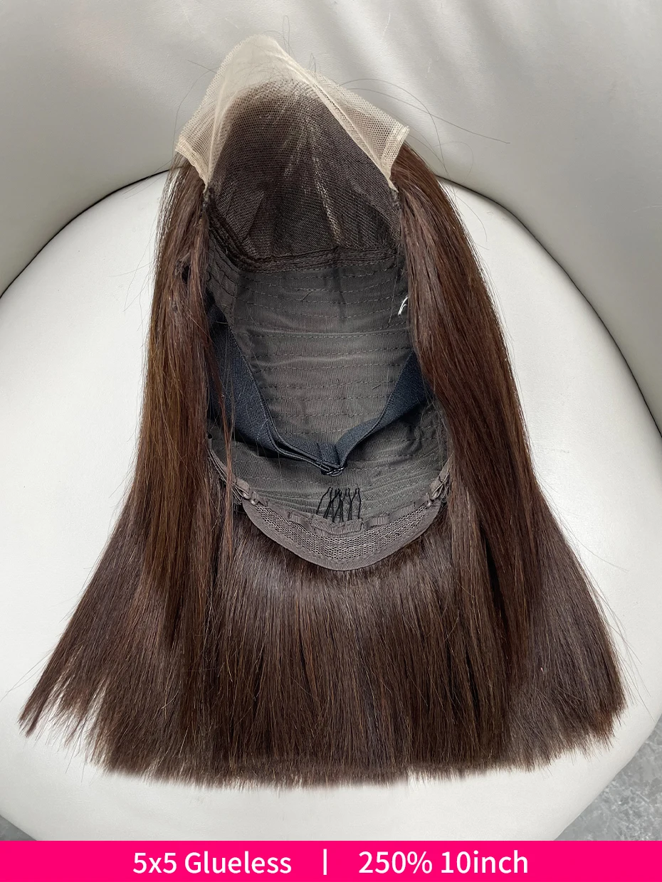 #2 Brown Chocolate Color 250 Density Lace Frontal Wig Human Hair Raw Vietnamese Double Drawn 13x4 Bob Lace Front Human Hair Wigs