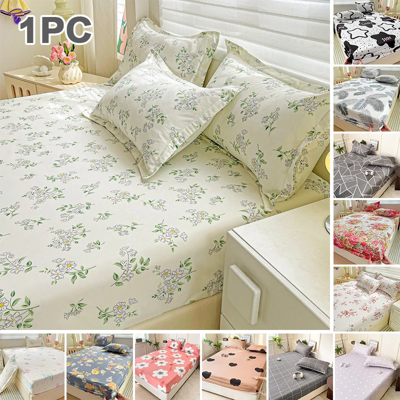 Soft Printed Fitted Bed Sheet Skin Friendly Full Wrap Elastic Band Anti Slip Mattress Protector Cover for 90/120/150/180/200cm