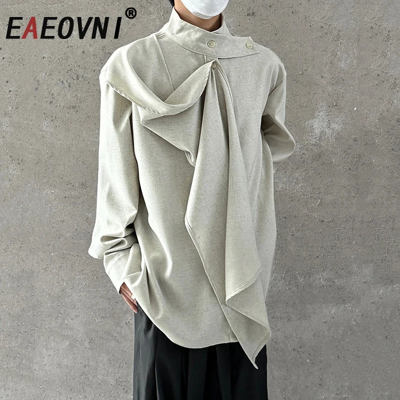 

EAEOVNI Designer Patchwork Fashion Blouse For Women Stand Collar Long Sleeve Solid Color Shirt Streetwear 2025 New 1A1176