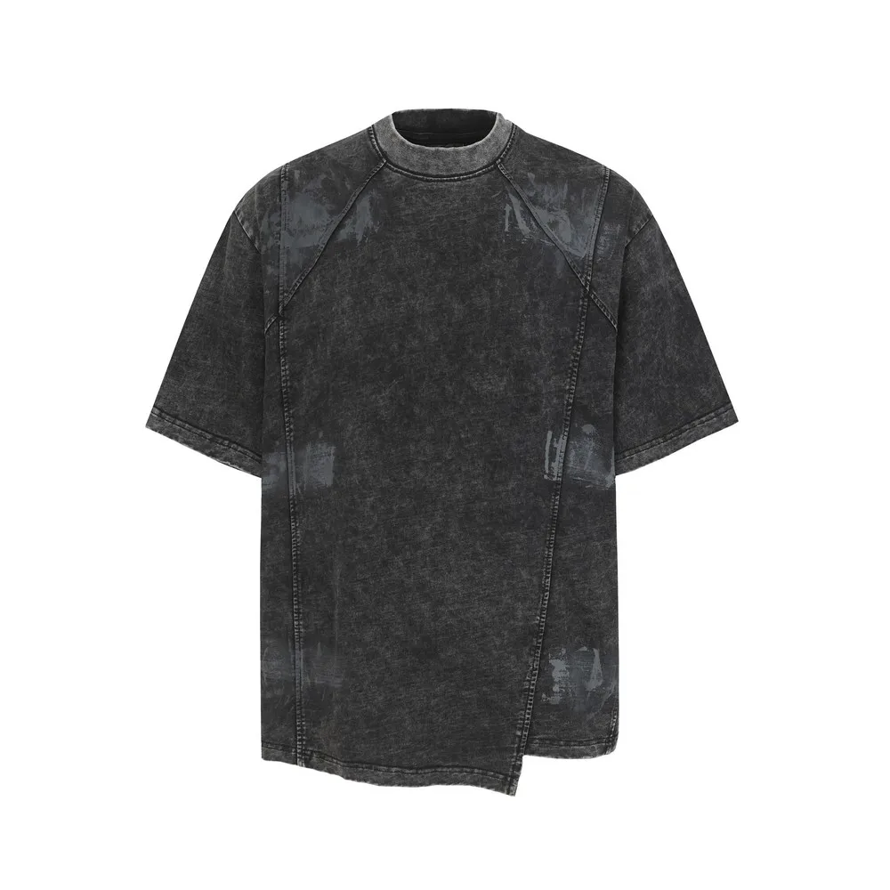 Asymetrical Distressed Raw Edge Solid Washed Loose T Shirts Oversized Goth Grunge T-shirt Cotton Summer Tops Tees Streetwear