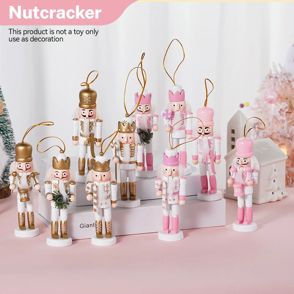 12CM Christmas Nutcracker Soldier Puppet Wooden Handicraft Christmas Tree Pendant Desktop Ornament New Year Home Decoration