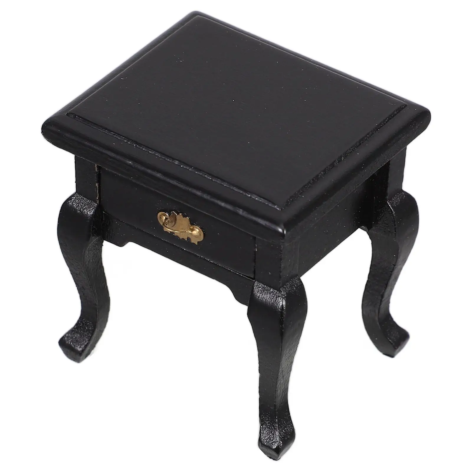 

Mini 1:12 Scale Bedroom Furniture Modern Nightstand Coffee Black Tiny Wood Table Dollhouse Decor Functional Drawer Round End