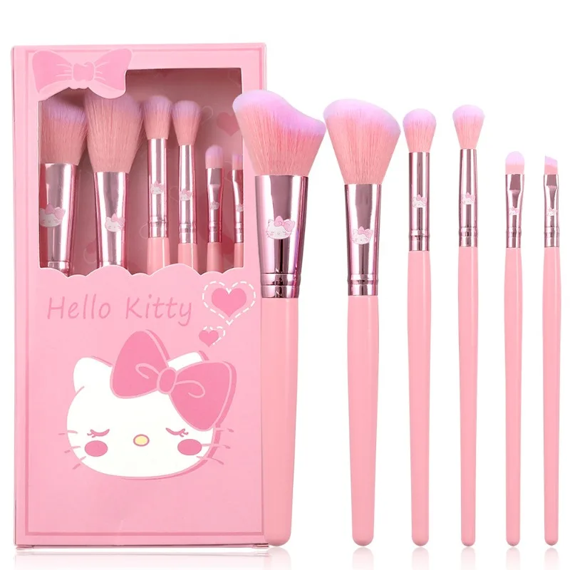 

Hello Kitty Makeup Brush Sanrio Cartoon Anime Figures Miniso Eye Shadow Loose Powder Lipstick Makeup Tools Suit 6 Pieces Gifts