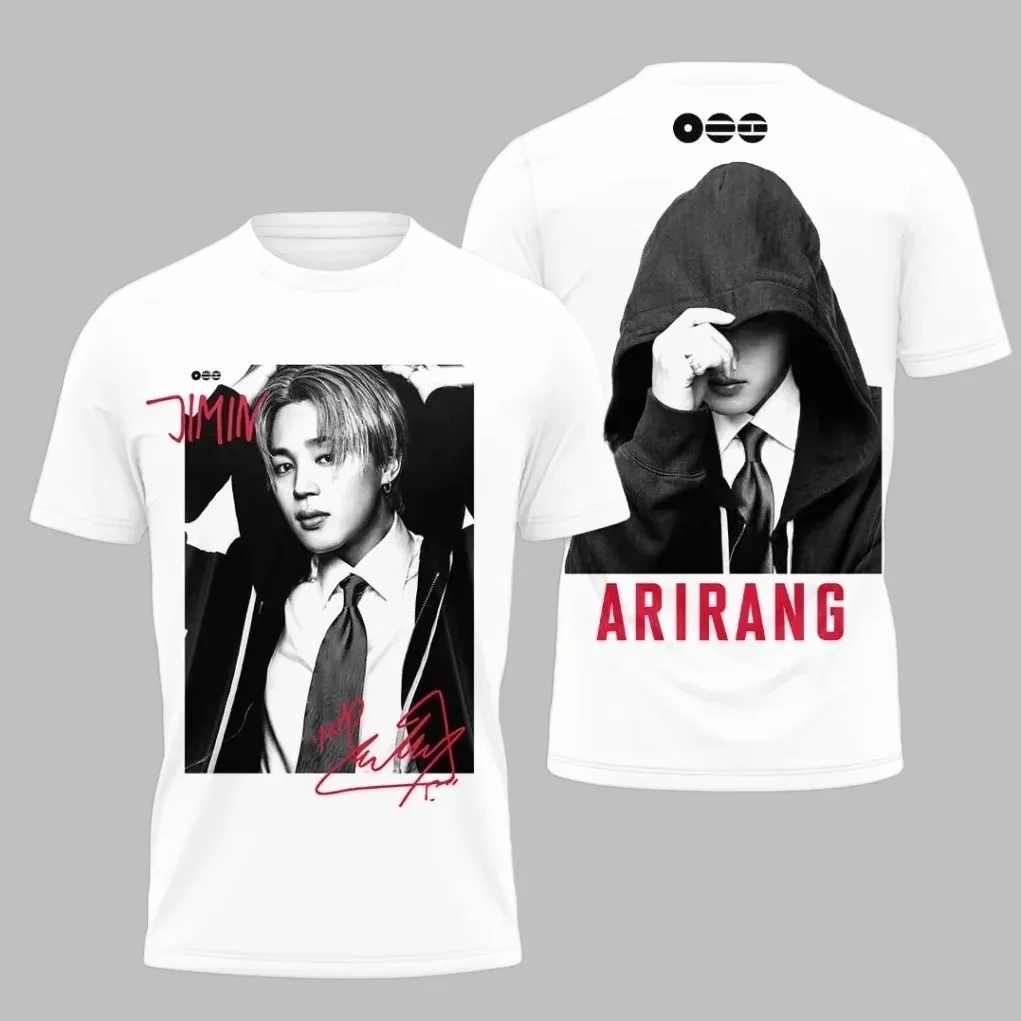 FamilyMatching  Arirang Design Double Sided T-shirt 2026 World Tour Summer  T-shirt   Y2k Clothing Oversized Shirt