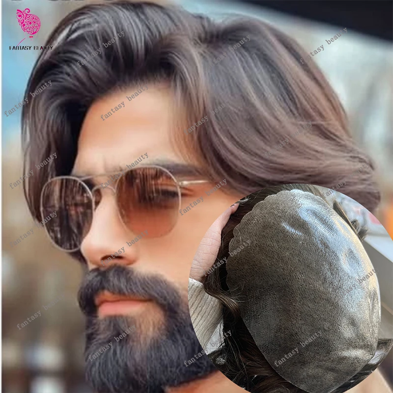 

Натуральная линия роста волос, человеческие волосы, темно-коричневый цвет # 2 # 4 # Мужской парик-накладка на 6 прядей, прочный, с тонкой основой из ПУ, инжекционный, с фестончатой передней линией