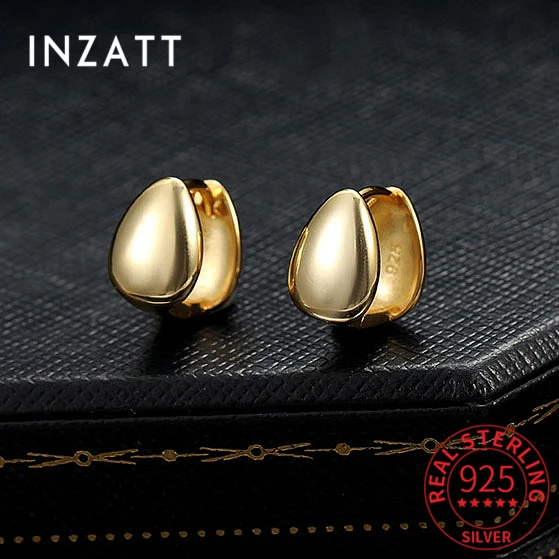 INZATT Real 925 Sterling Silver 14K Gold Vintage Water Drop Hoop Earrings For Women Simple Personality Fine Jewelry Accessories