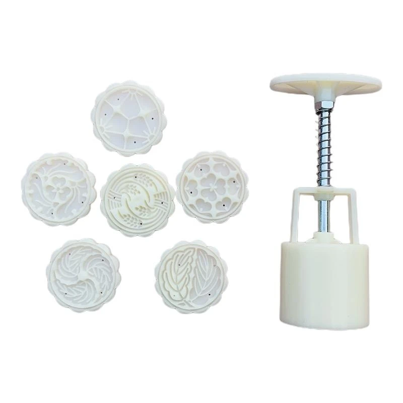 QX2E Plastic Mooncake Mold 50g Cookie Cutter 6 Flower Stamps Hand Press Green Bean Cake Pastry Mould DIY Bakeware